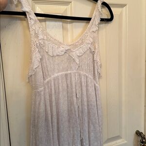 Free People Gray / White Lace Trim Ruffle Tank Top Boho Medium (Runs Small)